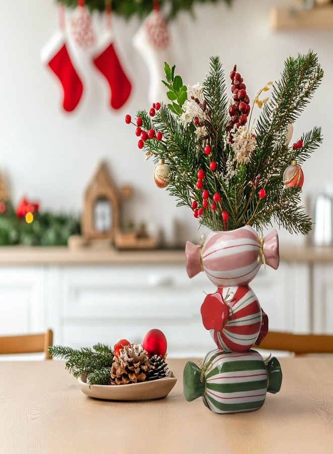 DIF DECO Unique Ceramic Vase,Candy Shape Aesthetic Vase Cute Christmas Decorative Flower Vase 9.88 Inch Modern Funny Vase for Home/Holiday/Weddings/Party Table Flower Decor - Image 5